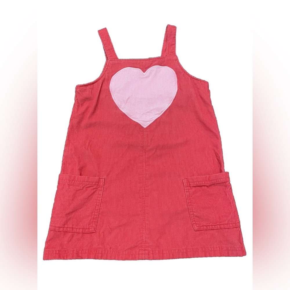 Old Navy Girls Red Pink Corduroy Pockets Heart Overall Dress 4T Valentine's